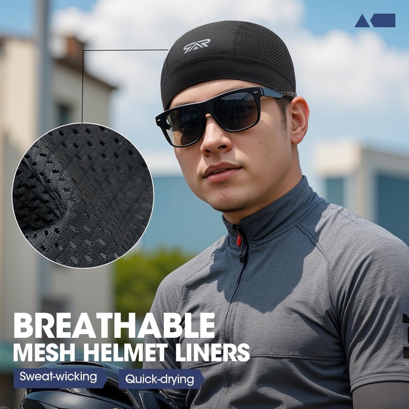 SUNMECI 2 Pcs Cooling Breathable Mesh Skull Cap for Men Women Lightweight Quick Dry Cycling Moto Helmet Hard Hat Liner - Image 2